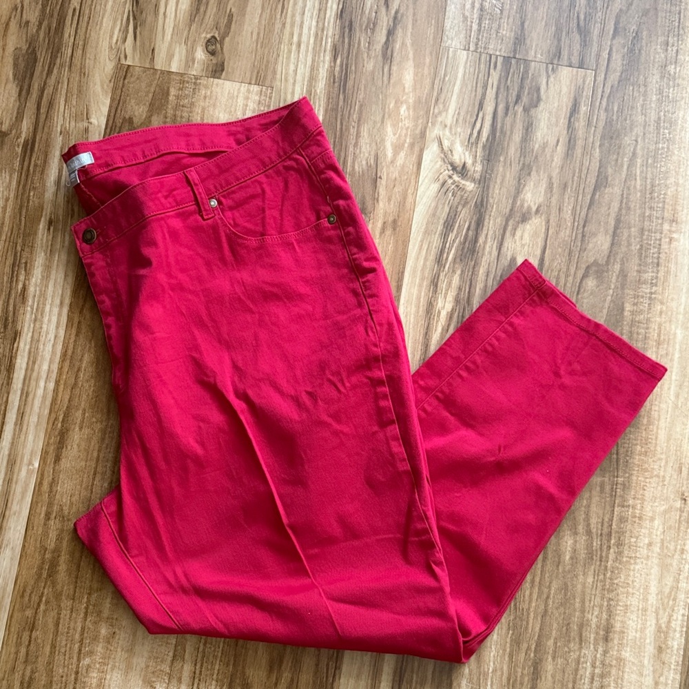 Woman Within Red Straight Leg Stretch Jeans Size 26W